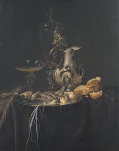 Natürmort. Gümüş Sürahili Kahvaltı Parçası by Willem van Aelst