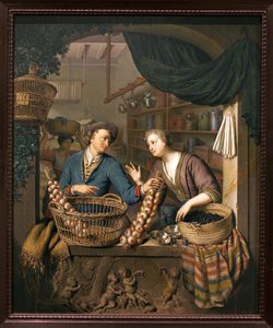 Soğan satıcısı. Willem van Mieris (1662-1747), ahşap üzerine yağlı boya tablo