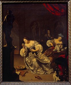 Çay içen Hollandalı soyluların kadınları. Willem van Mieris (1662-1747) (ec.holl.) tarafından tablo 18. yüzyıl Güneşi. 0,42x0,34 m