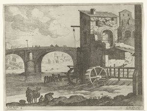 Köprü ve su değirmeni İtalyan manzaraları (dizi başlığı) by Willem van Nieulandt (II)