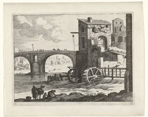Köprü ve su değirmeni İtalyan manzaraları (dizi başlığı) by Willem van Nieulandt (II)