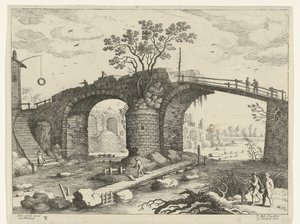 Bir nehir üzerinde köprü İtalyan manzaraları (dizi başlığı) by Willem van Nieulandt (II)
