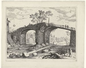 Bir nehir üzerinde köprü İtalyan manzaraları (dizi başlığı) by Willem van Nieulandt (II)