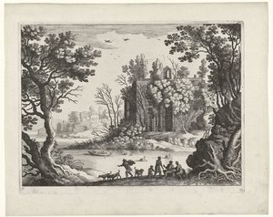 Bir nehir üzerinde bina İtalyan manzaraları (dizi başlığı) by Willem van Nieulandt (II)