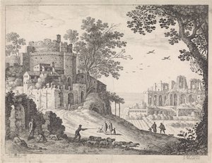 Bir yol boyunca binalar İtalyan manzaraları (dizi başlığı) by Willem van Nieulandt (II)