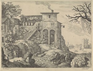 Bir han ile İtalyan manzara by Willem van Nieulandt (II)