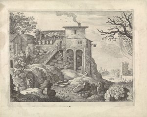Bir han ile İtalyan manzara by Willem van Nieulandt (II)