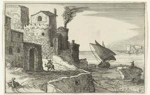 Sahil Köyü Roma kalıntıları ve kıyı manzaraları (dizi 1) (dizi başlığı) by Willem van Nieulandt (II)