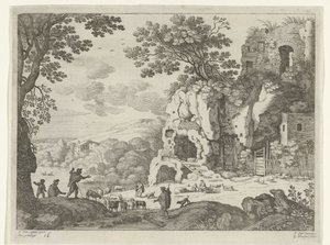 Bir harabe ile manzara İtalyan manzaraları (dizi başlığı) by Willem van Nieulandt (II)