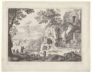Bir harabe ile manzara İtalyan manzaraları (dizi başlığı) by Willem van Nieulandt (II)