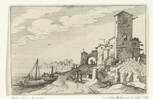 Sahilde kule ve kapı Roma kalıntıları ve kıyı manzaraları (dizi 1) (dizi başlığı) by Willem van Nieulandt (II)