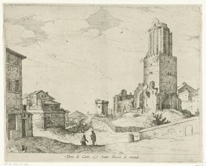 Torre delle Milizie ve Pantheon Torre di Conti e Santo Maria di retonde (nesne üzerindeki başlık) Roma