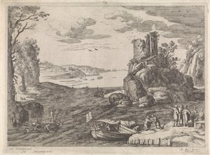 Bir koyda birkaç gemi İtalyan manzaraları (dizi başlığı) by Willem van Nieulandt (II)
