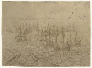 Bir kıyı açıklarında deniz savaşı by Willem van de Velde (I) (possibly)