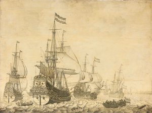 Drenthe ve Prens Frederick-Henry dahil Hollandalı Savaş Adamları ile deniz manzarası by Willem van de Velde (I)