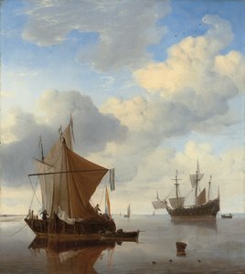 Bir sakin - ötesinde bir İngiliz adam-o"-savaş ile demirlemiş bir smalschip ve bir kaag