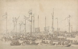 Whitehall yakınlarındaki Thames'te kutlama by Willem van de Velde the Elder