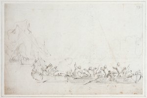 Hollandalı veya İngiliz ve Berberi korsanlar arasında teknelerde bir mücadele, 1675 civarı (tebeşir)