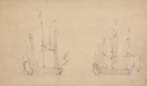 Hafif havalarda bir Amiral Gemisinin sancak tarafı görünümü ve diğerinin benzer görünümü by Willem van de Velde the Younger
