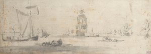 Hafif havada bir galliot ve birkaç mavna, c.1681 (grafit, gri yıkama)