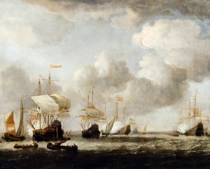 Bir esintiyle demirlemeye gelen bir Hollanda filosu by Willem van de the Younger (attr.to) Velde