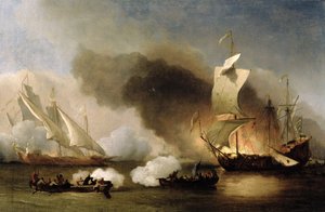 Kadırgalar ve İngiliz Gemileri ile Berberi Sahili Açıklarında Bir Eylem, c.1695 (tuval üzerine yağlı boya)
