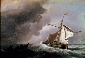 Hollanda gemisi cankurtaran sandalını bekleyen yelkenlerini indiriyor Resim Willem Van de Velde genç (1633-1707) 1660 Güneş. 23,2x33,2 cm Londra, Ulusal galeri