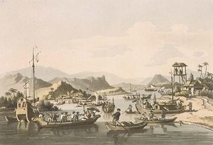 Taifo Nehri üzerinde Cochin-Chinese Shipping, Thomas Medland (1755-1823) 1806 (aquatint) tarafından John Barrow (1764-1848) tarafından 