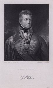 Sir Thomas Picton, Waterloo Savaşı'nda öldürülen Napolyon Savaşları'nın Galli generali (gravür) by William (after) Beechey