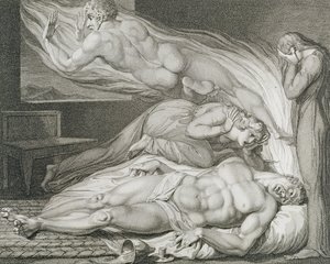Güçlü Kötü Adamın Ölümü, pl.6, William Blake'in (1757-1827) 'The Grave, A Poem' adlı eserinden illüstrasyon, Luigi Schiavonetti (1765-1810) tarafından oyulmuş by William (after) Blake