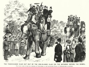 Yumruk karikatürü: Birebir Kulüp tarafından kesilen El Dördü Kulübü (Derbiden önceki Cumartesi günü) (gravür)