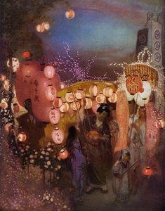 Bir Japon festivalinde fenerli kadınlar ve çocuklar (renkli taş) by William (after) Shackleton