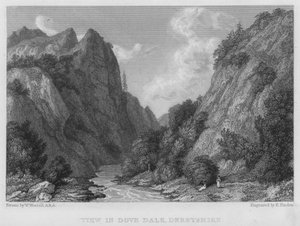 Dove Dale, Derbyshire görünümünde (gravür) by William (after) Westall