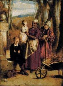 İki Çocuk, Hemşire ve Yaşlı Adam (panelde yağlı boya) by William (attr. to) Mulready