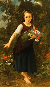 Dere kenarında bir demet çiçek tutan küçük kız, 1886 by William Adolphe Bouguereau