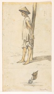 f.5 32v Bir ağaca yaslanmış genç adam;bir tekne. Turon Körfezi.  Lord Macartney