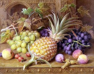 Şifonyerde Ananas, Üzüm, Şeftali, Çilek ve Fındık Natürmort