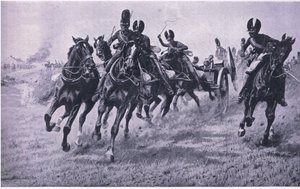 Öndeki silahlar: Waterloo 18 Haziran 1815, İngiliz Kara ve Deniz Savaşlarından bir çizim, 1915 by William Barnes Wollen
