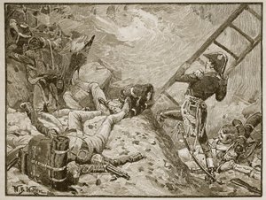 Ratisbon'da Mareşal Lannes, 'Cassell's Illustrated History of England'dan bir çizim (sepya fotoğrafı) by William Barnes Wollen