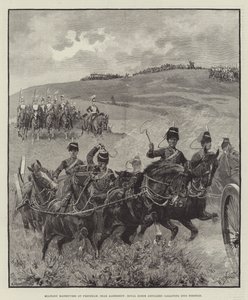 Aldershot yakınlarındaki Frensham'da Askeri Manevralar, Royal Horse Artillery dörtnala pozisyona giriyor by William Barnes Wollen