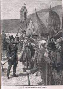 İrlandalıların Mullinahone'da toplanması, Cassell'in 'İngiltere'nin Resimli Tarihi'nden bir çizim, c.1910'da yayınlandı by William Barnes Wollen