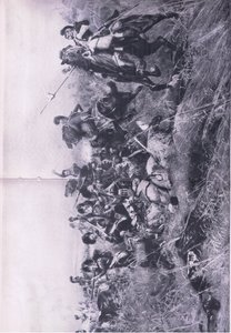 Quatre Bras Savaşında Kara Saat 16 Haziran 1815, İngiliz Kara ve Deniz Savaşlarından bir çizim, 1915 by William Barnes Wollen
