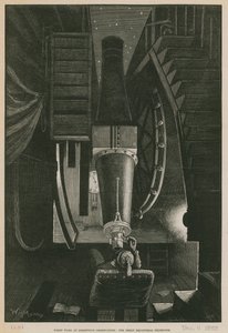 Greenwich Gözlemevinde gece çalışması; Büyük Ekvator Teleskobu (gravür) by William Bazett Murray