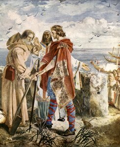 Egfrith offering the bishopric of Hexham to Cuthbert, 678  by William Bell Scott