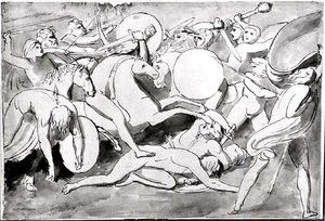 Savaş sahnesi (kalem ve mürekkep) (s/b fotoğraf) by William Blake
