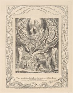 Eyüp Kitabı, Levha 5, Rab'bin Huzurundan Ayrılan Şeytan ve Eyüp'ün Hayırseverliği by William Blake