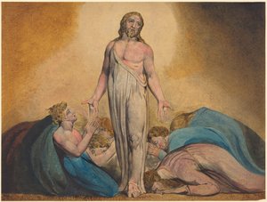 İsa Dirilişten Sonra Havarilerine Görünüyor, 1795 civarı (suluboya ve tempera ile baskı) by William Blake