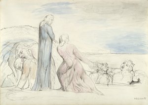 Dante Hain Bocca'yı Saçından Yakalıyor, Dante Alighieri'nin 'İlahi Komedya'sının illüstrasyonu by William Blake
