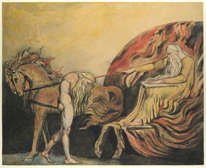 Tanrı Yargılayan Adam, c.1795 (kalem, mürekkep ve sulu boya ile renkli gravür) by William Blake