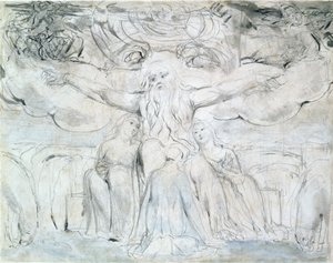 Eyüp ve Kızları (kalem, tükenmez kalem ve gri mürekkep) by William Blake